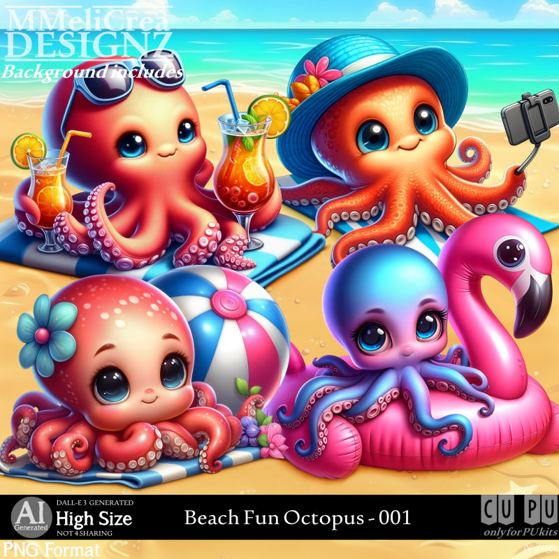 (image for) AI - Beach Fun Octopus - CU001 (CU4PU/PNG)